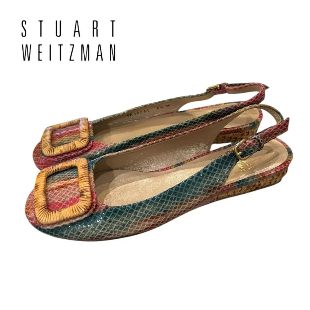 Stuart Weitzman Multicolor Snake Slingback Low Wedge Sandals 6.5 6.5N